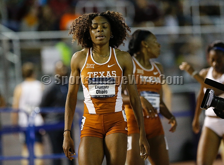 2016NCAAIndoorsSat-0130.JPG - Courtney Okolo of Texas reacts after winning the womens 400m in 50.69 during the NCAA Indoor Track & Field Championships Saturday, March 12, 2016, in Birmingham, Ala. (Spencer Allen/IOS via AP Images)